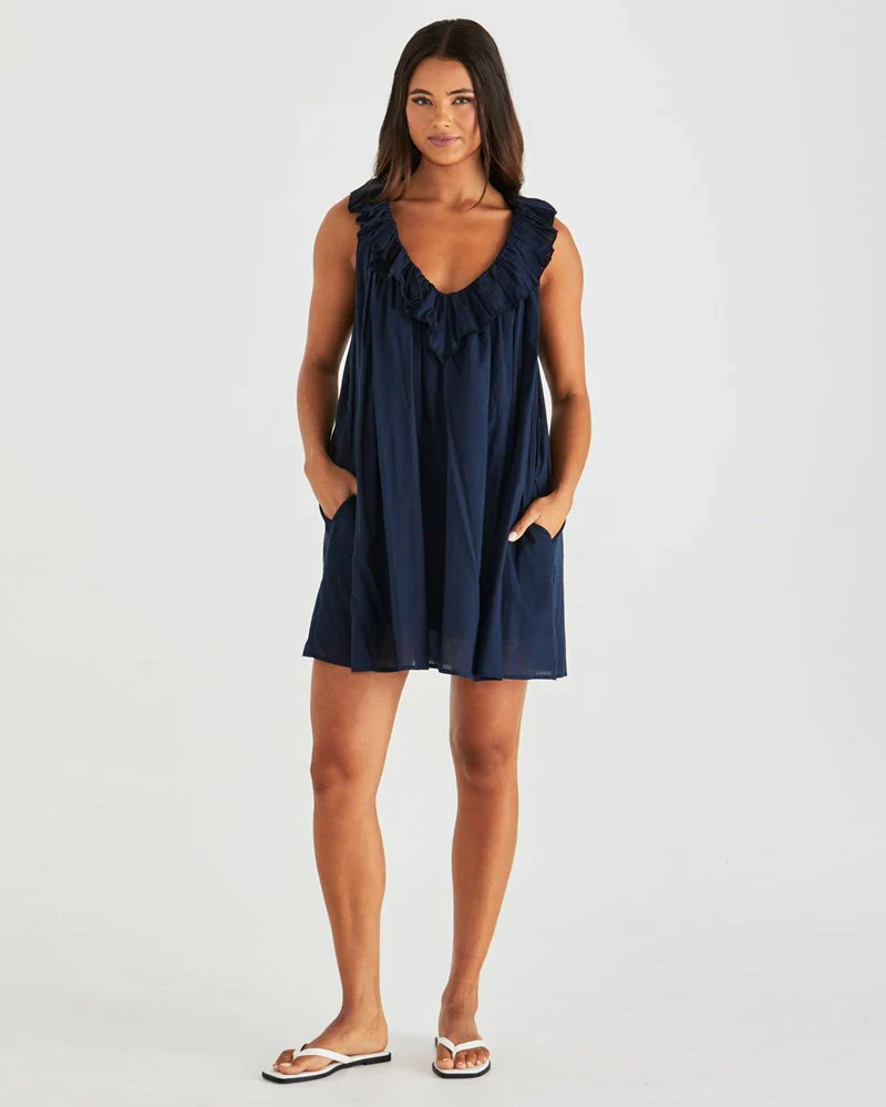 BELEN RUFFLED NECK MINI DRESS - Navy - Image 2