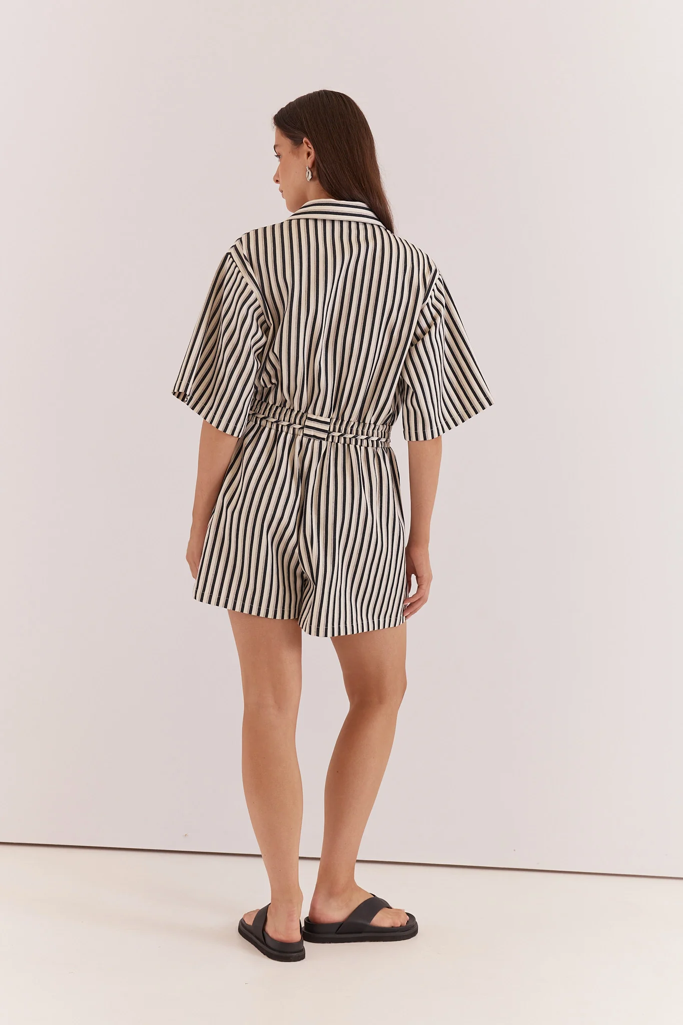 Ingrid Tie Waist Playsuit - Black Cream - Image 4