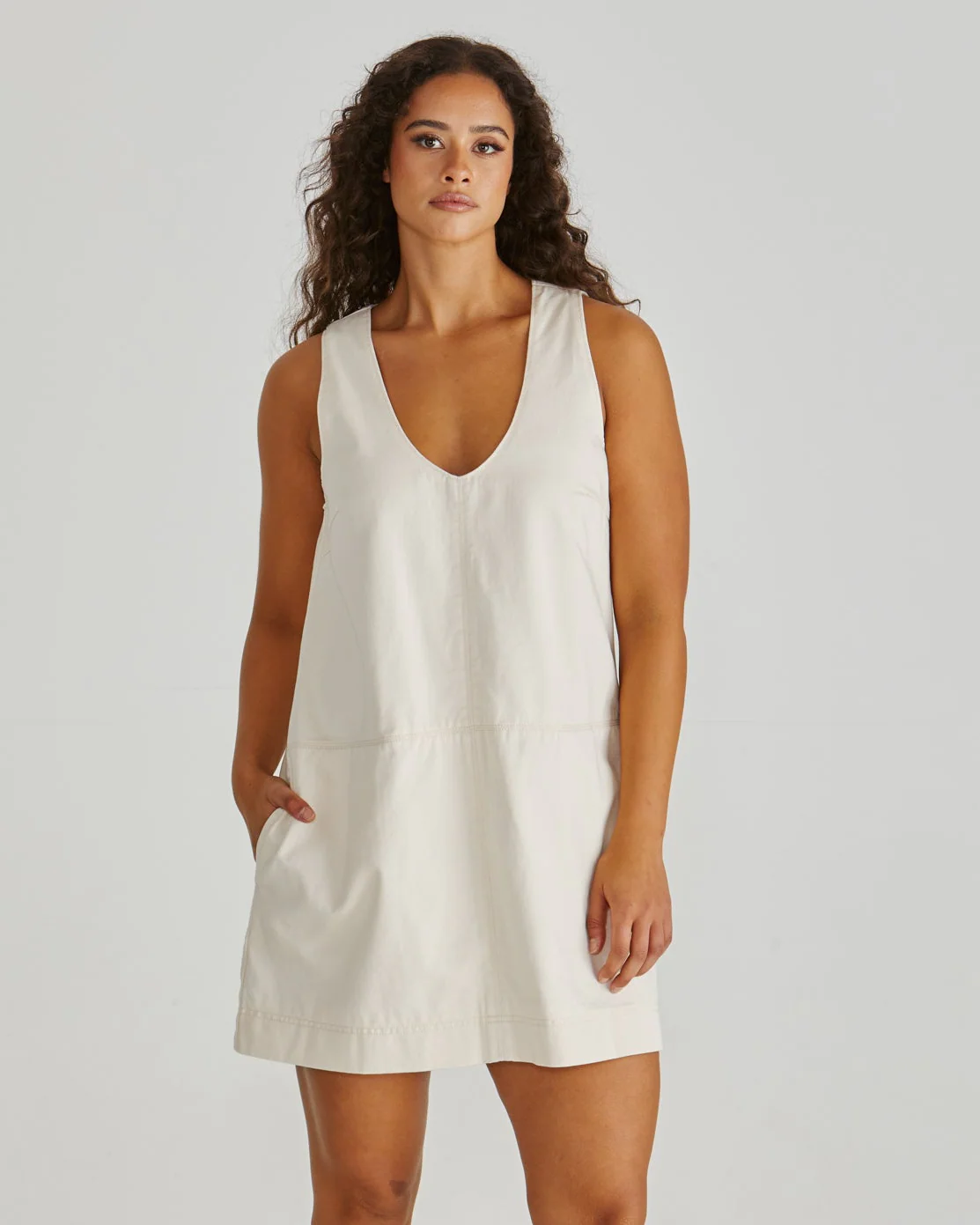 MARCY DENIM SHIFT DRESS - Parchment