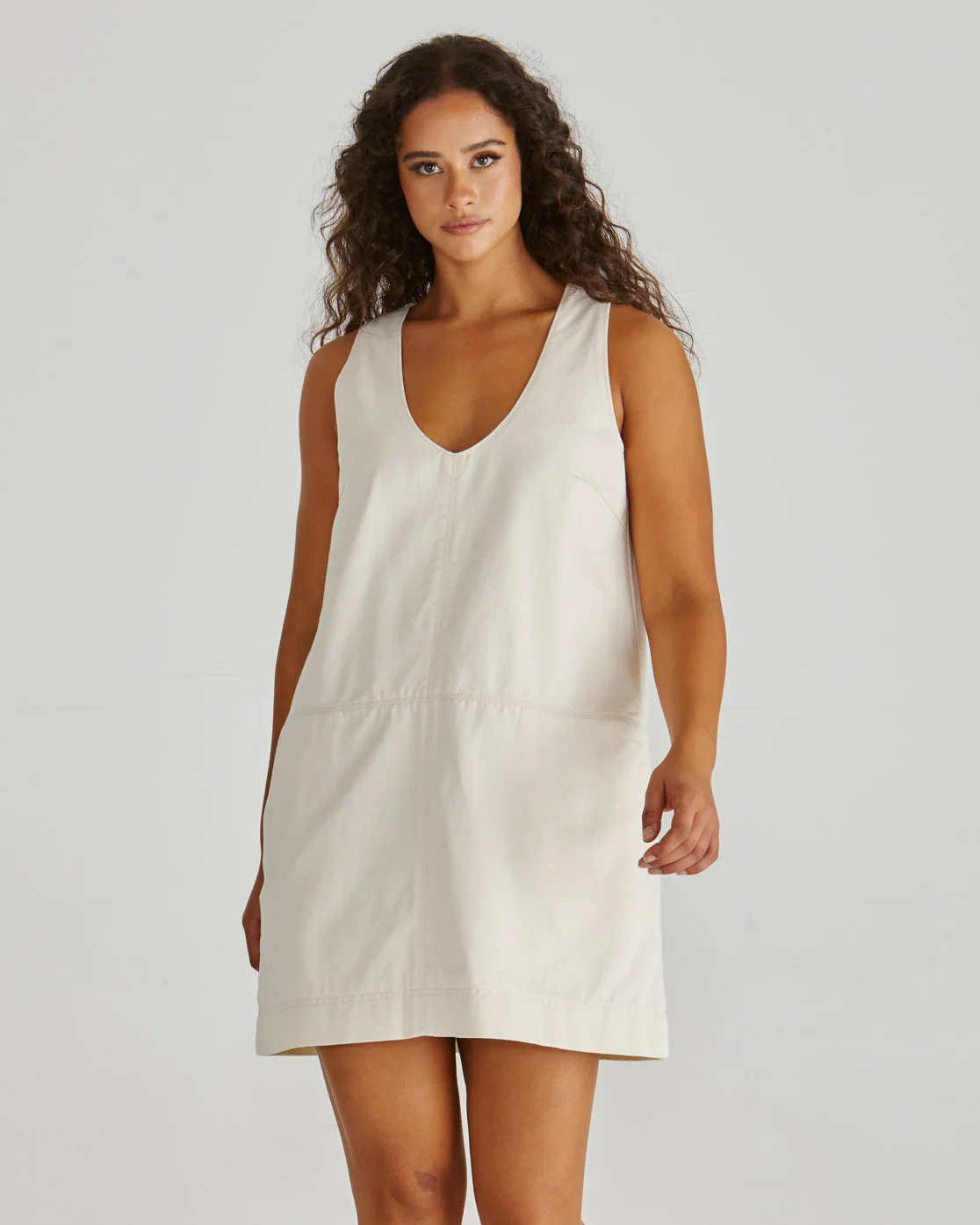 MARCY DENIM SHIFT DRESS - Parchment - Image 2
